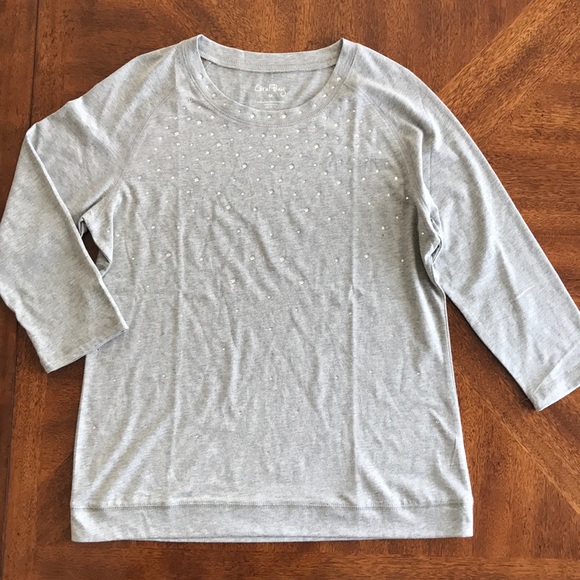 Coral Bay Gray Sparkling 3/4 Sleeve Sweatshirt/ Blouse Top M - Picture 1 of 5